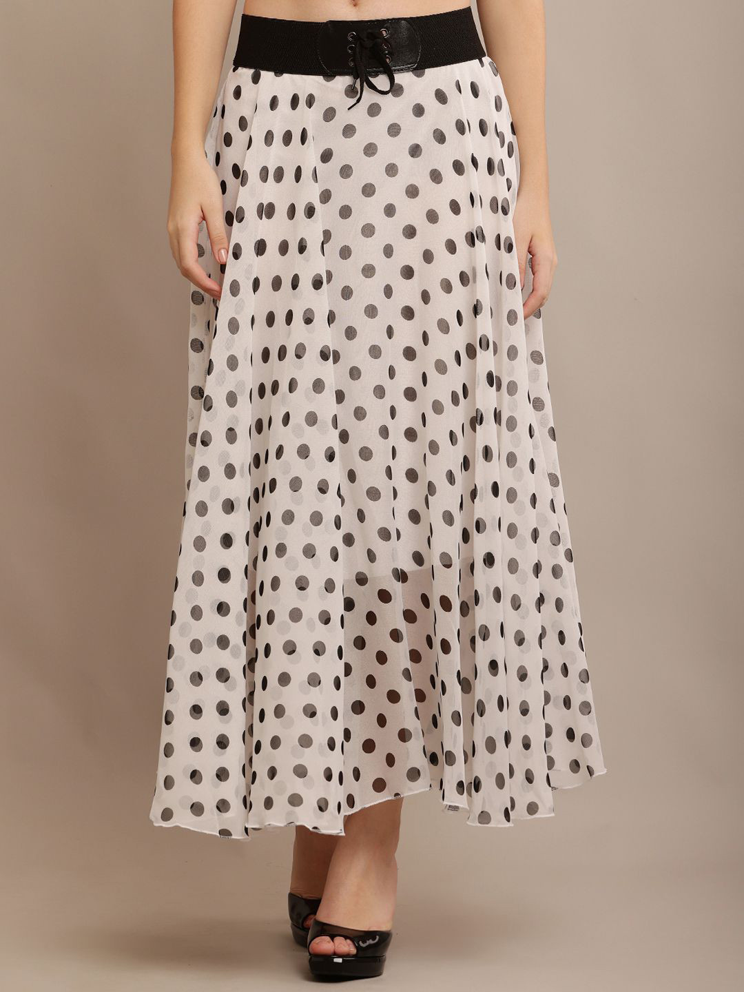 RC NEOEN Women Polka Dots Printed Mid Rise A-Line Midi Skirts