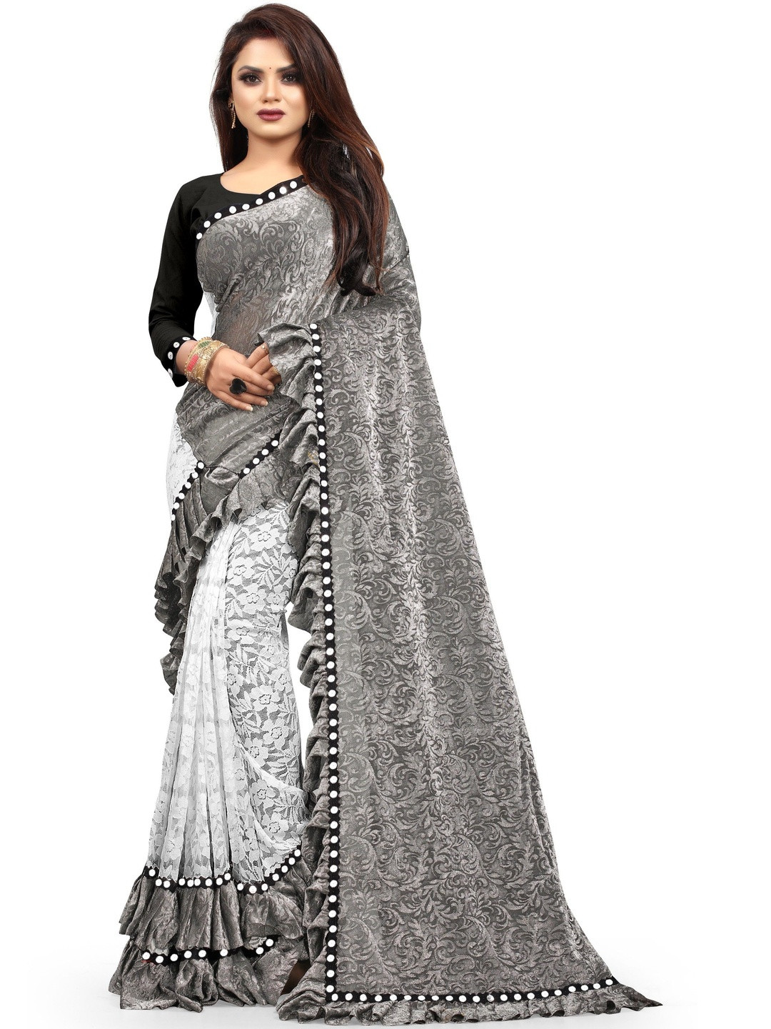 fashion field Woven Design Beads and Stones Saree