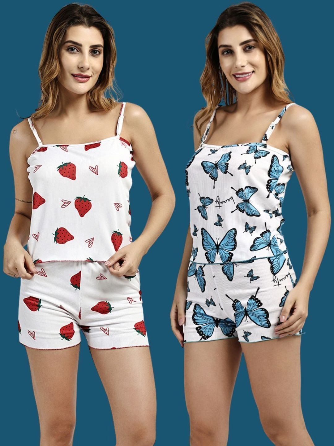 Clothus Women Graphic Printed Shoulder Straps Satin Cami & Pyjamas