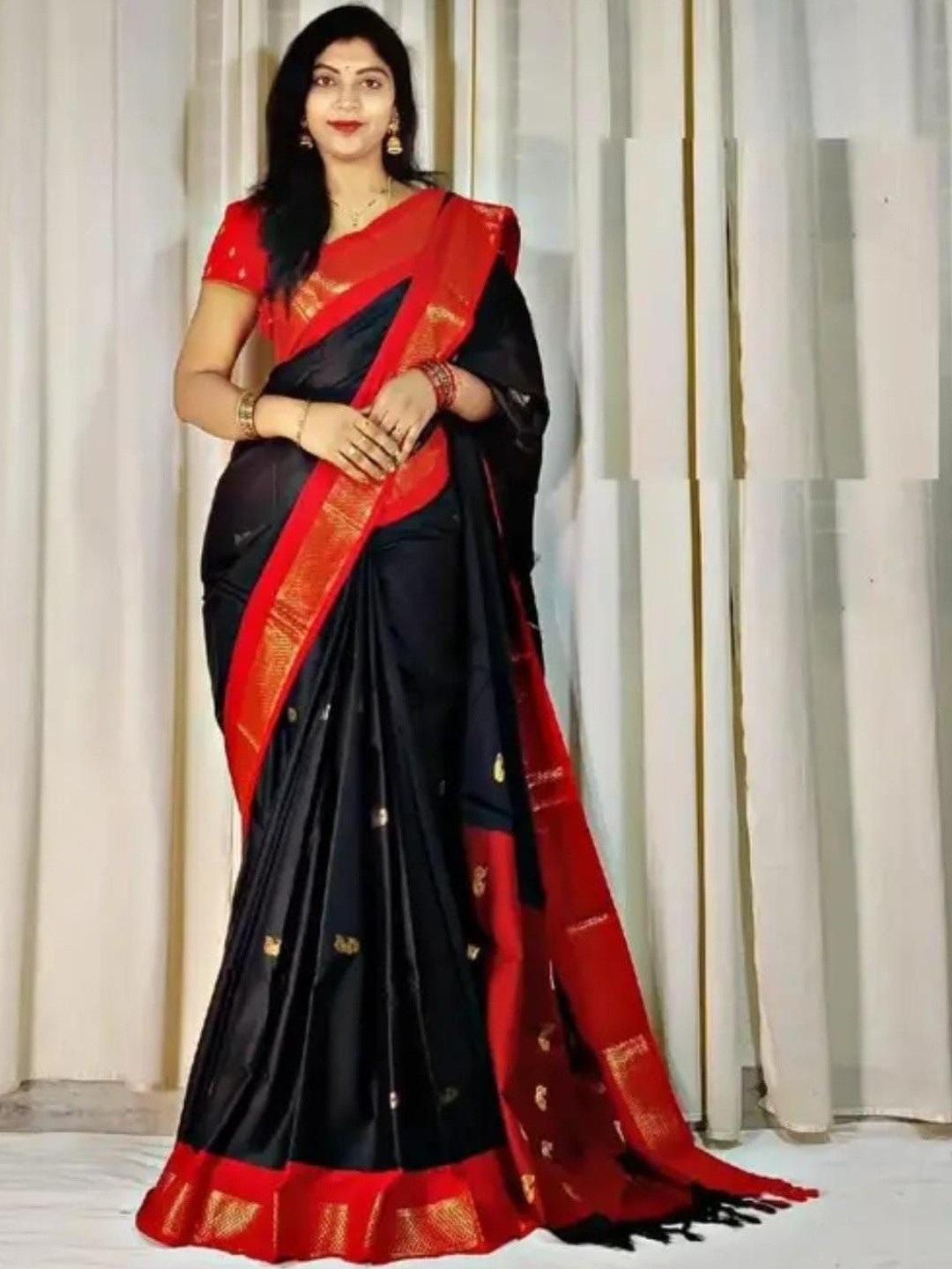 A S CREATION Woven Design Zari Silk Cotton Handloom Paithani Saree
