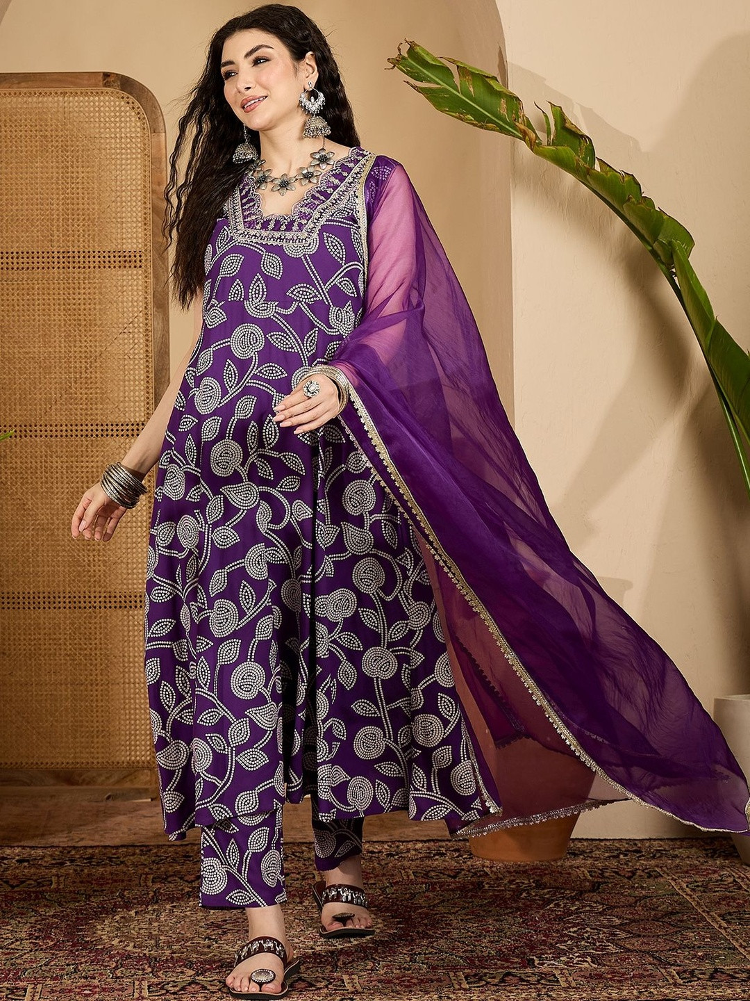 Stylum Women Ethnic Motifs Printed Regular Lace Kurta Set With Dupatta