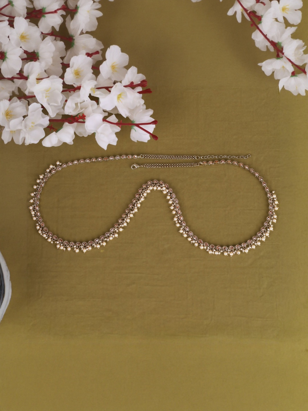 SALONI FASHION JEWELLERY Cubic Zirconia Studded Waist Chain Saree Accessories