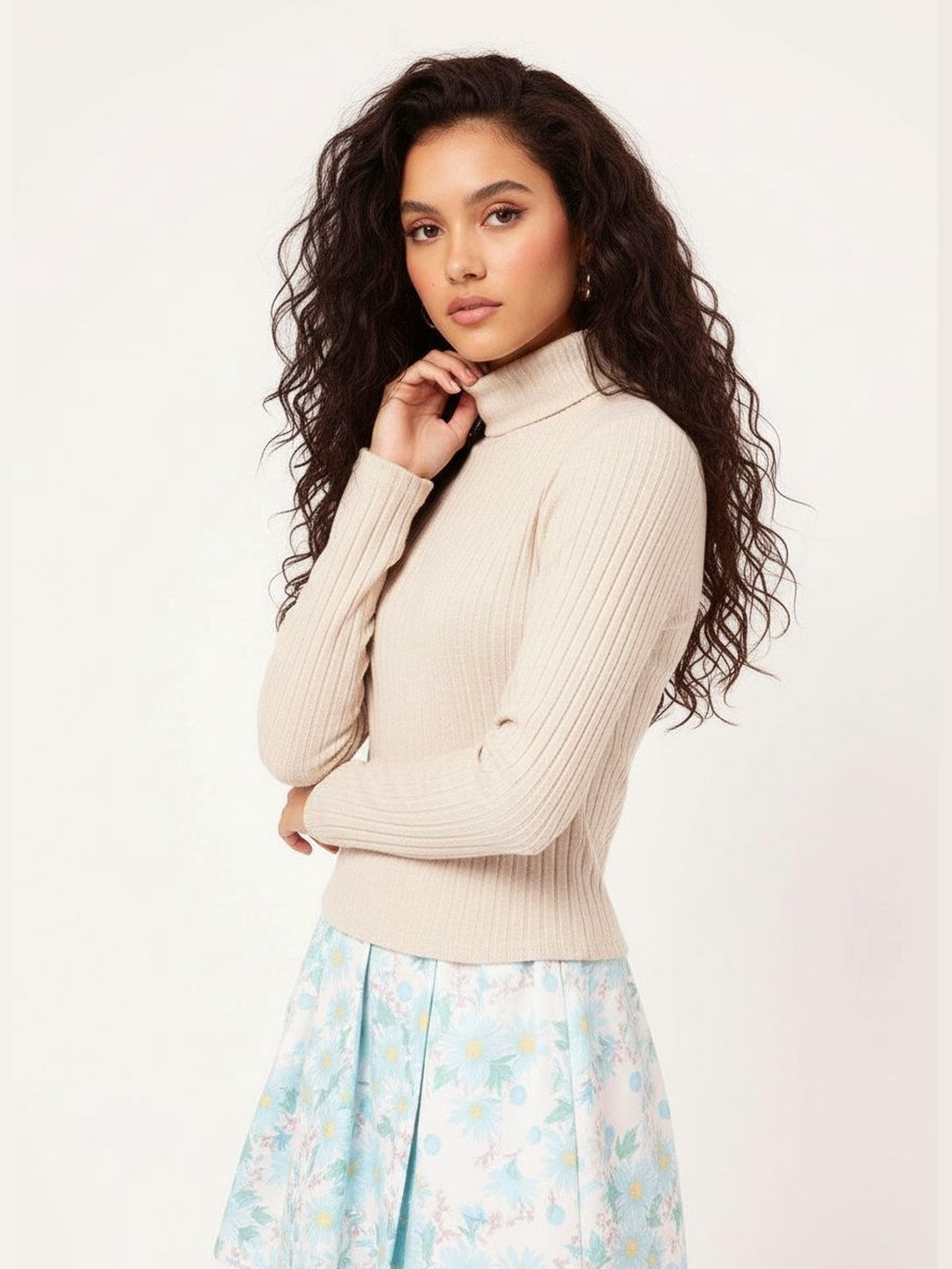 DressBerry Vintage Vibes Textured Knit High-Neck Top