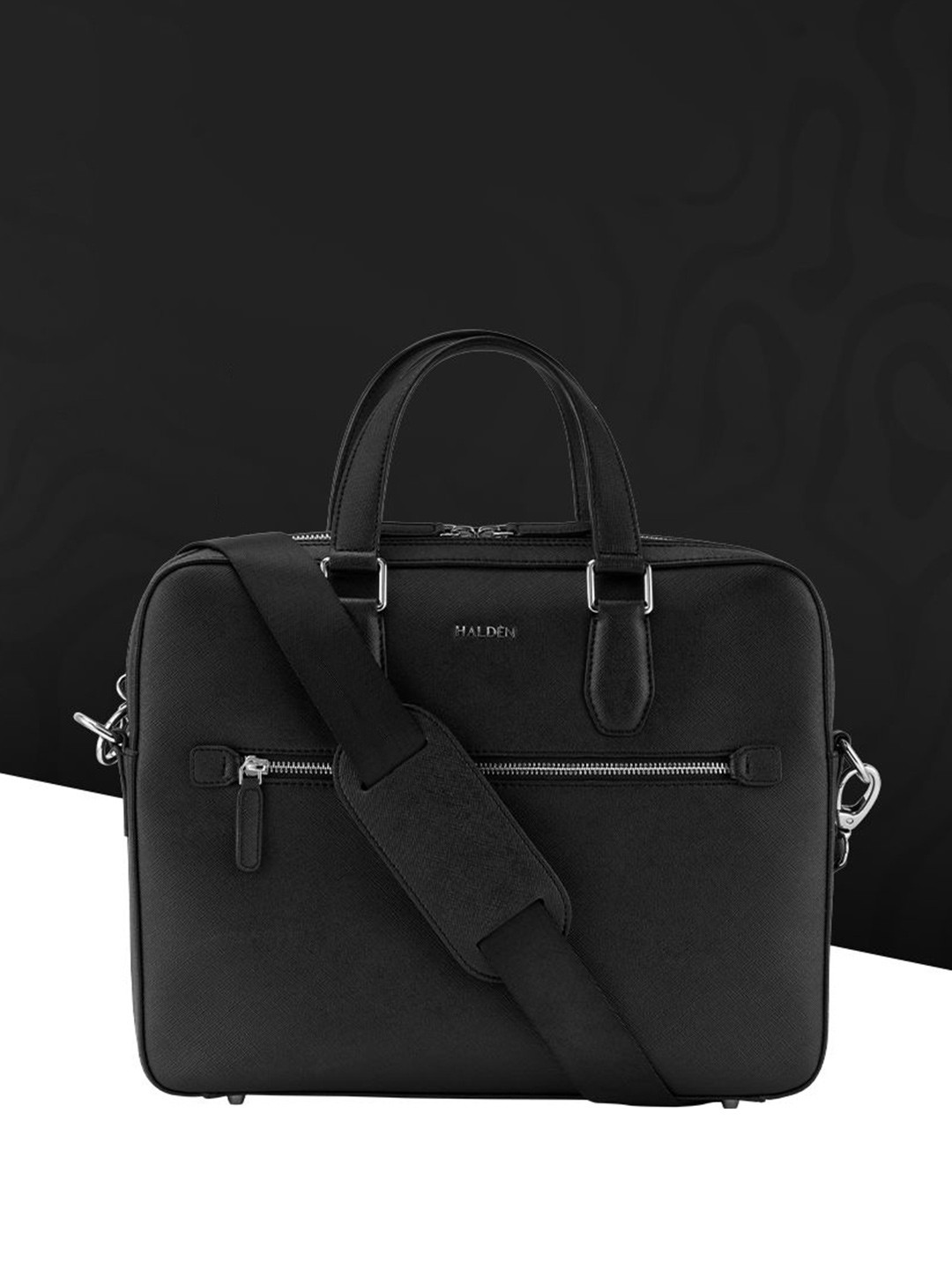 HALDEN Unisex Belford Black Vegan Saffiano Leather Laptop Bag