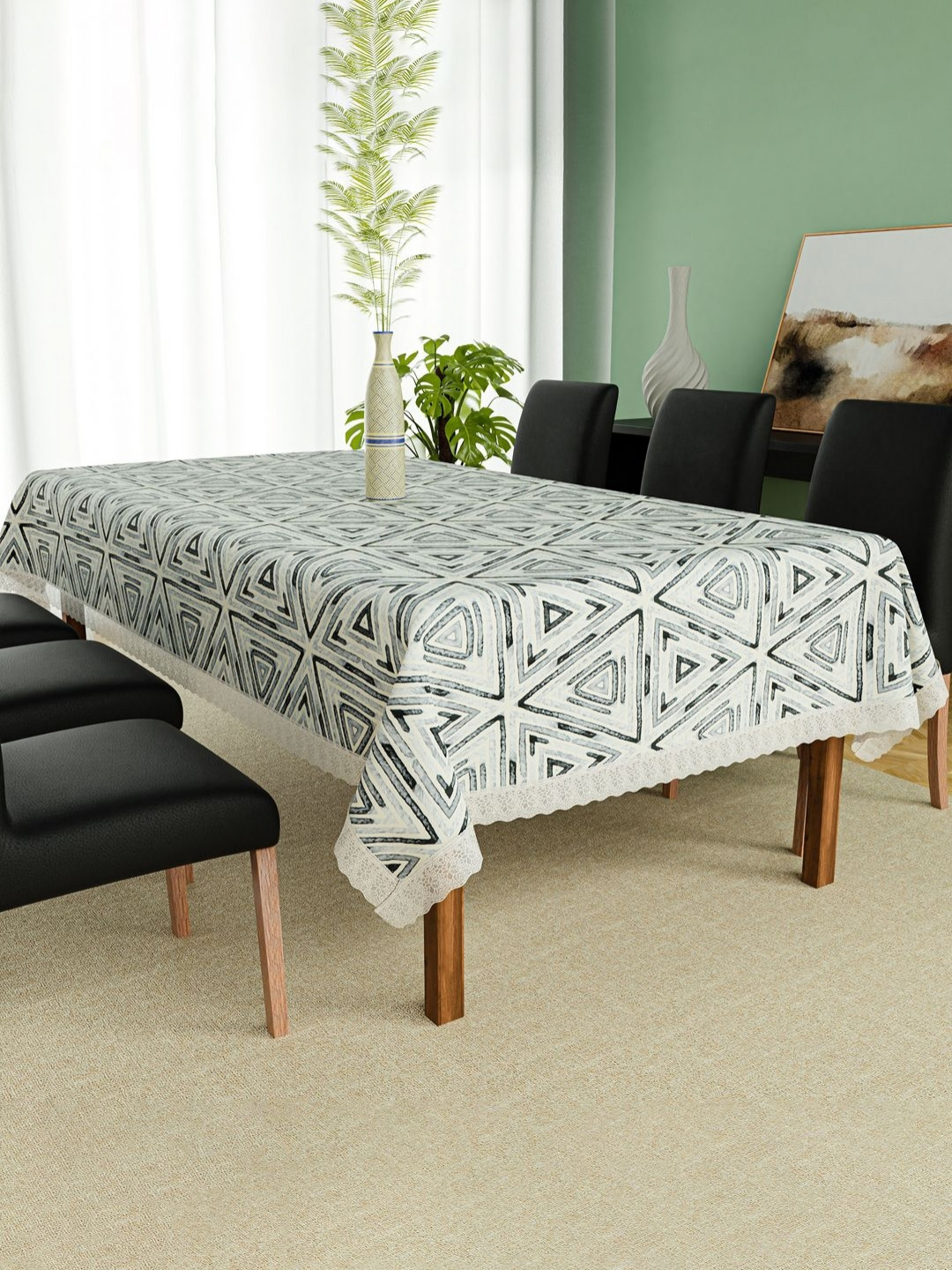 Aura c Geometric Printed Plastic 8-Seater Waterproof Table Cover