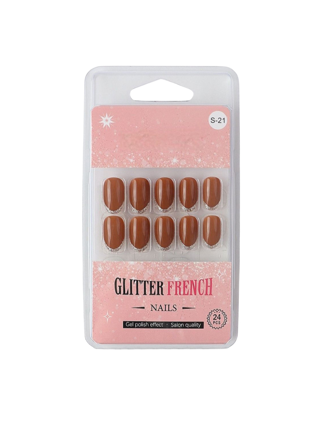 RANORE Set Of 24 Glitter French Press On Nails With Glue Tips & File - Shade S-21