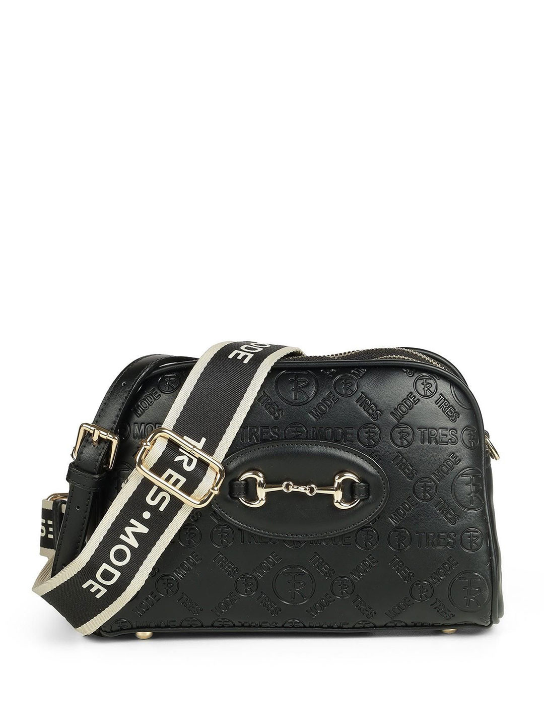 Tresmode Women Brand Logo Textured Crossbody Embellished Leather Sling Bag