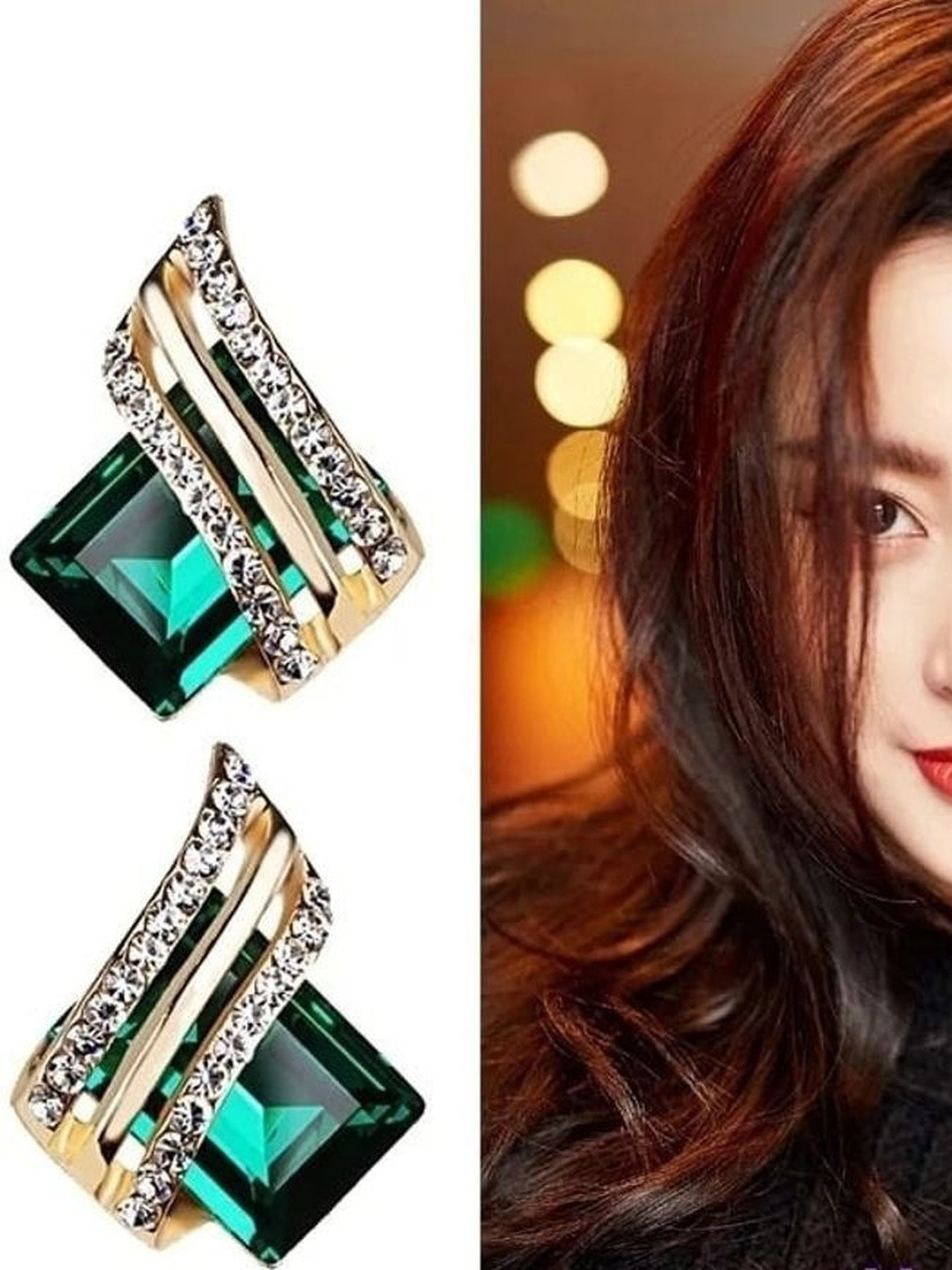Jewelfy Gold-Plated Zircon Studded Diamond Shaped Studs