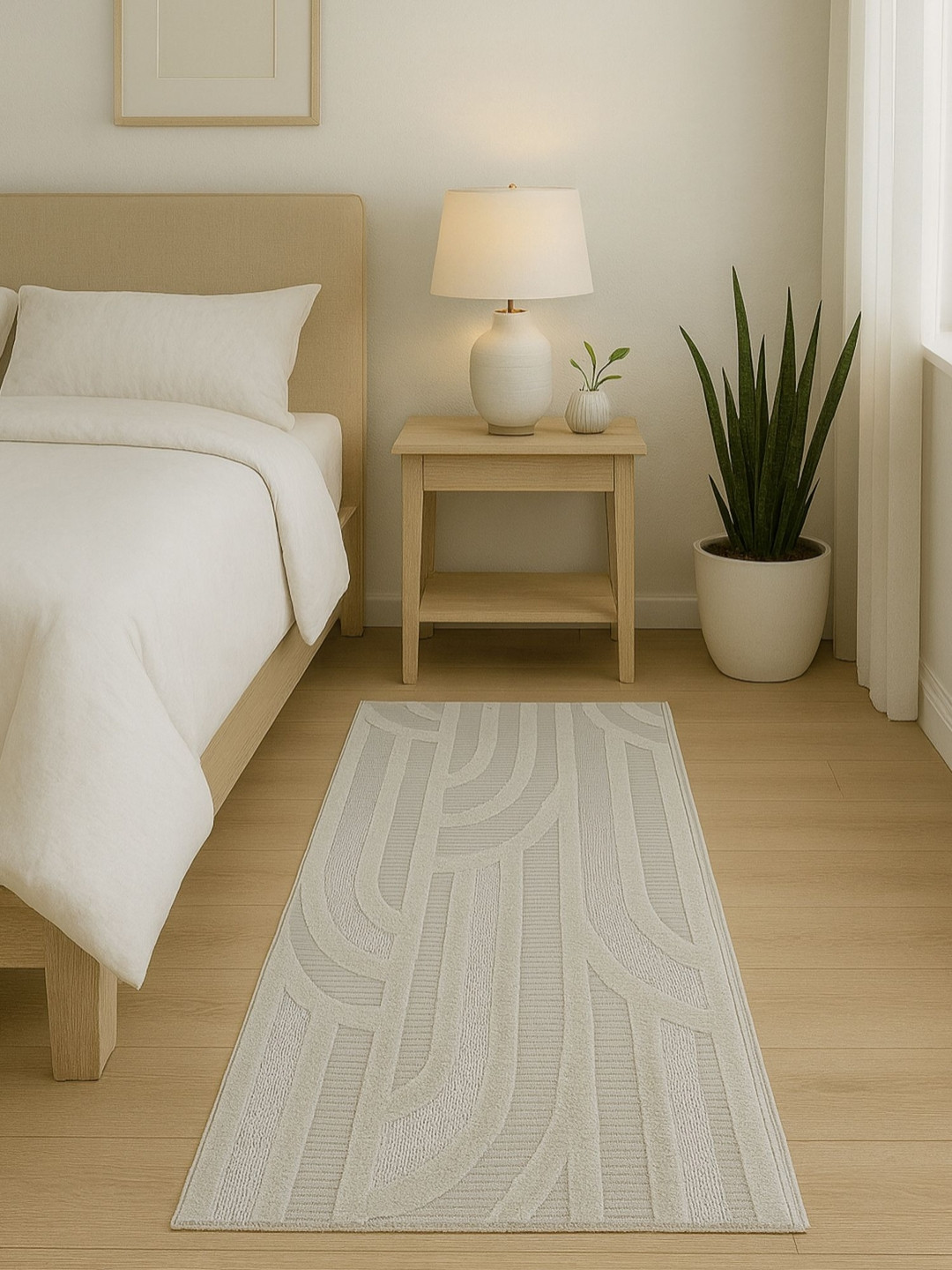 OBSESSIONS Beige  & White Abstract Antistatic Floor Runner