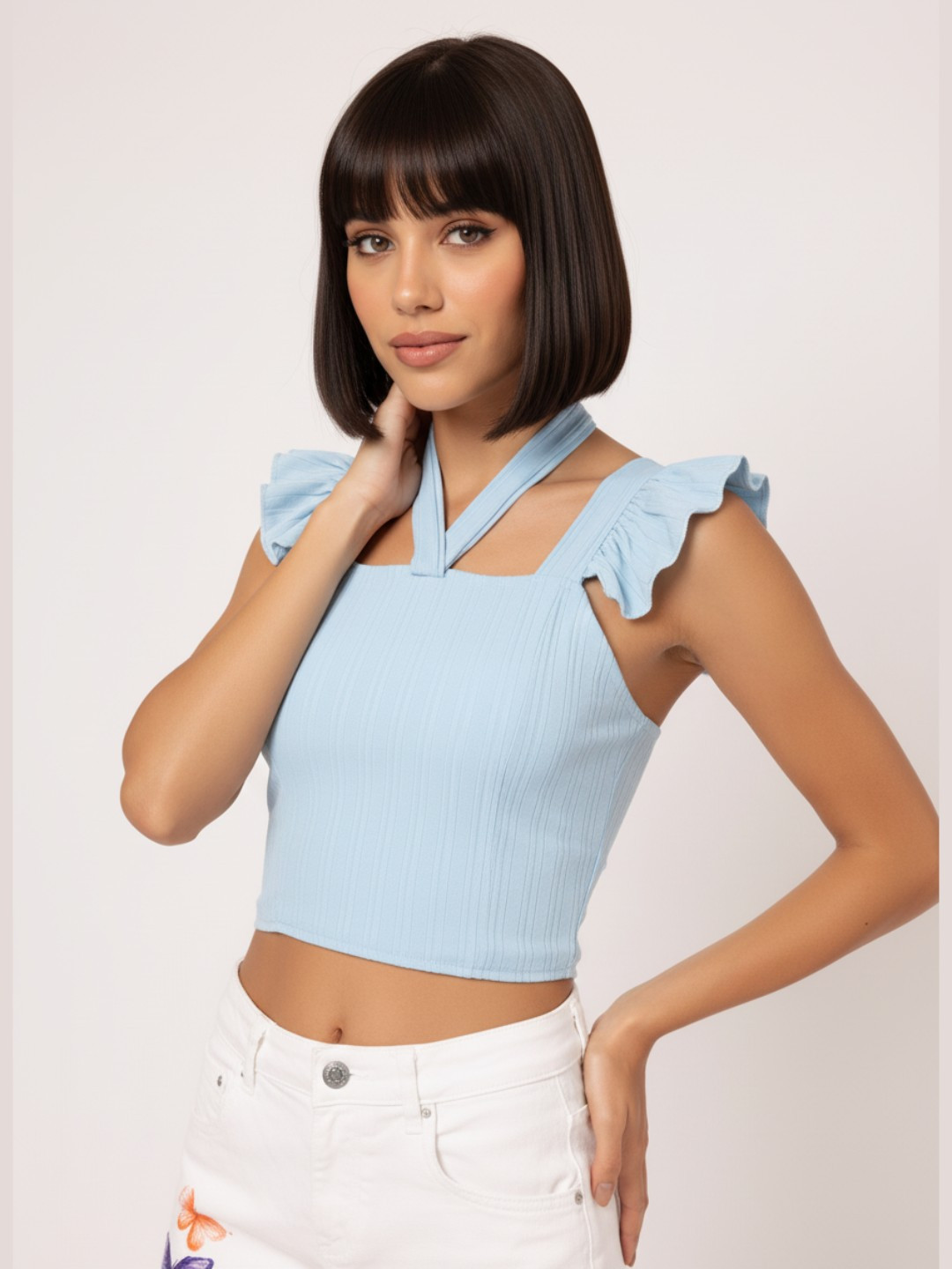 DressBerry Ocean Oasis Flirty Tie-up Smocked Padded Crop Top