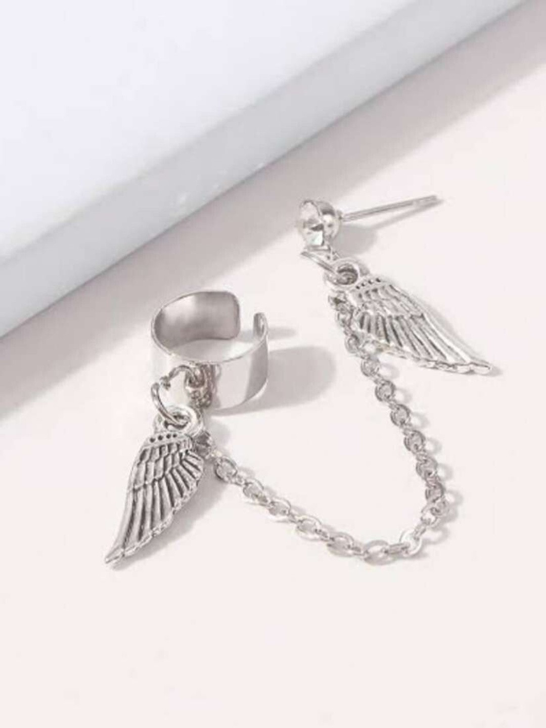 Jewelfy Artificial Stones Studded Dual Wing Chain Ear Cuff