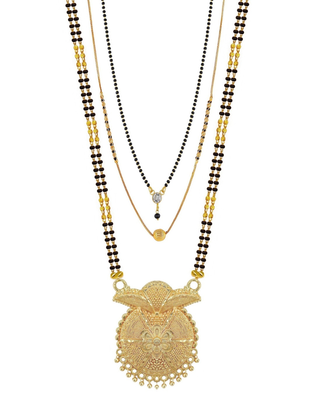 Bhanu diam Women SetOf 3 Gold-Plated Brass Mangalsutra