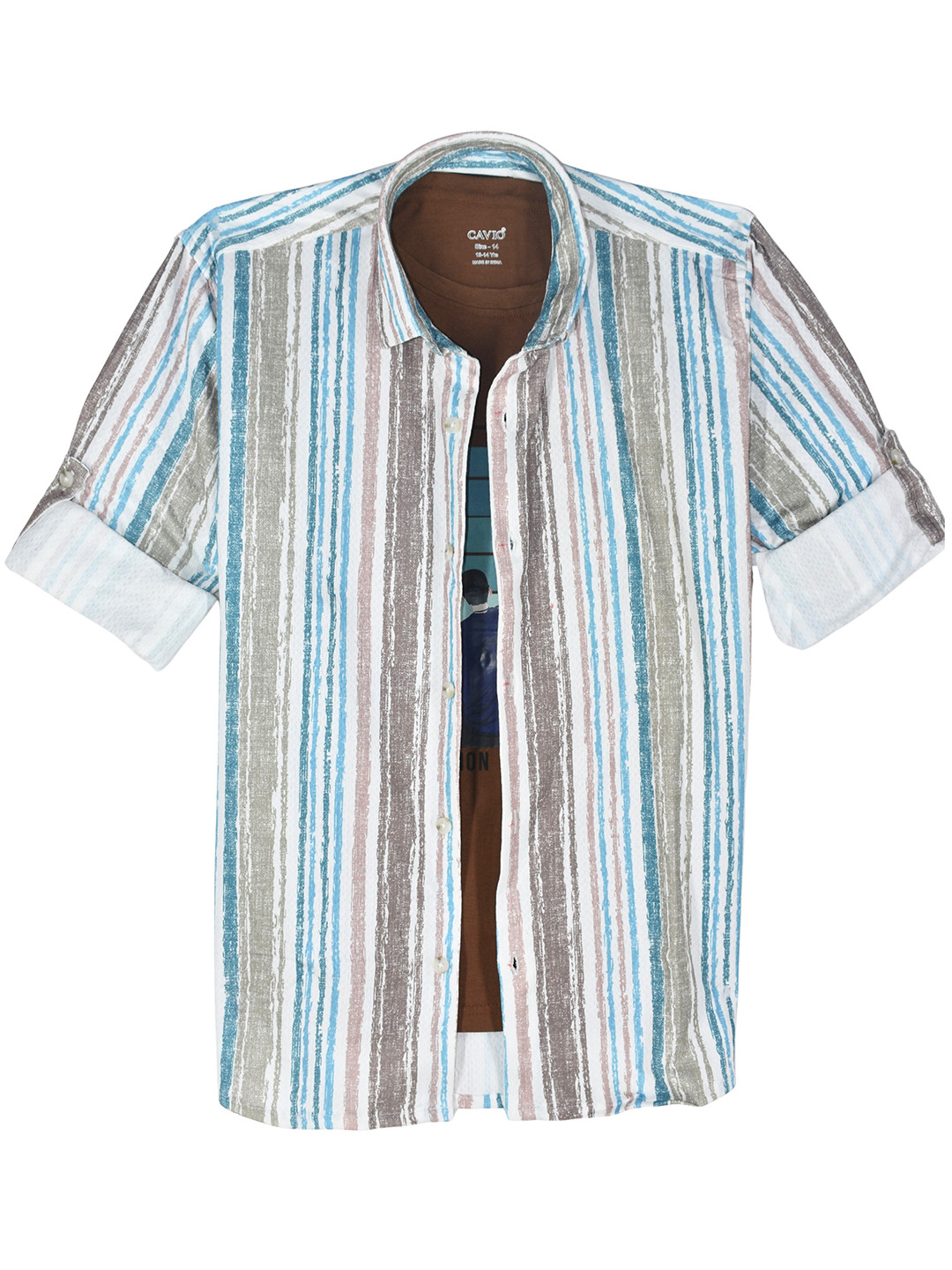 CAVIO Boys Comfort Vertical Stripes Casual Shirt With T-shirt