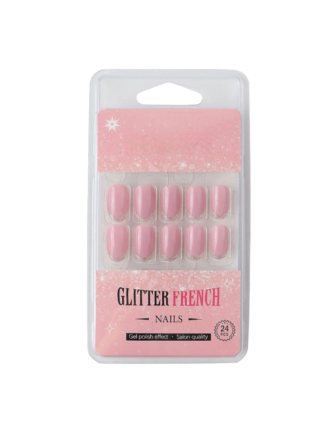 RANORE Set Of 24 Glitter French Press On Nails With Glue Tips & File - Shade S-18