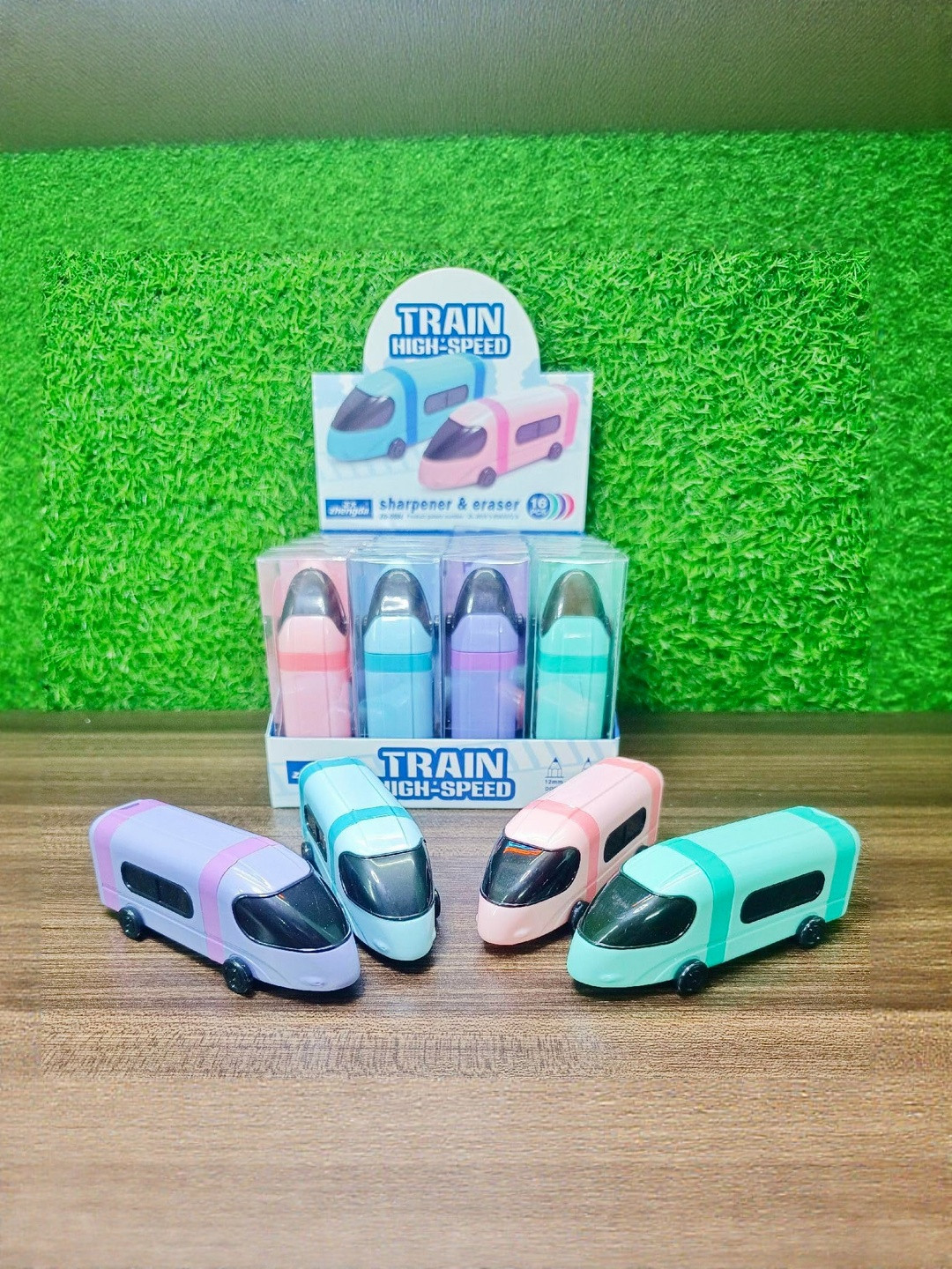 VR Creatives Kids Train Double Hole Sharpener + Eraser Sharpener Combo