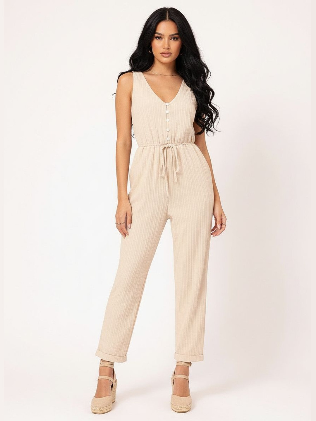 DressBerry Dreamy Delicate Textured Sleeveless Jumpsuit