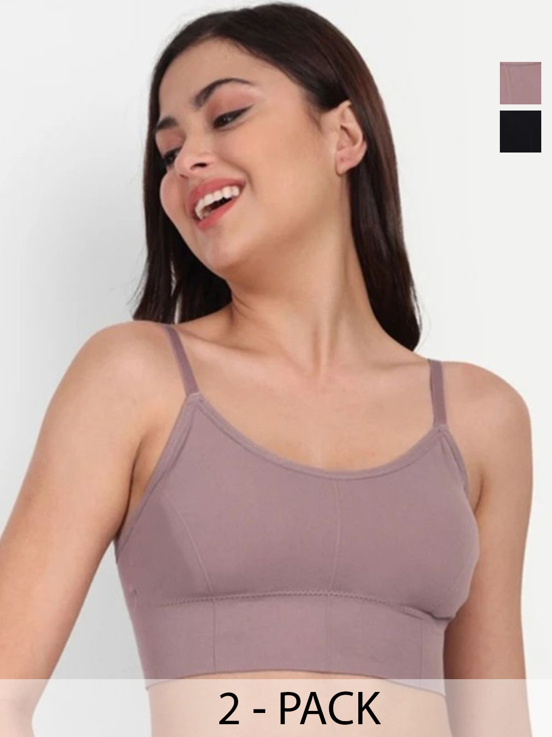 Megir Pack of 2 Solid Full Coverage Lightly Padded Seamless Crop Top Everyday Bra