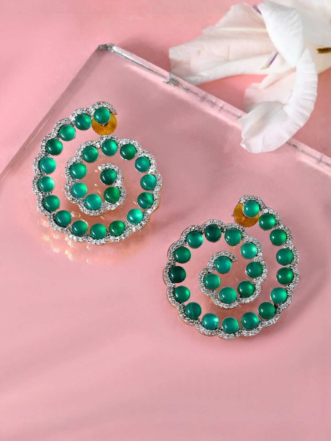 Richlook Rhodium-Plated Artificial Stone Studded And Pearls Beaded Sparrel Studs