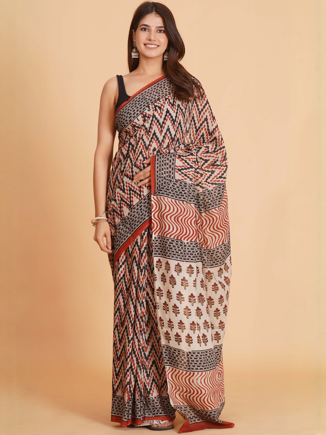 Shivya Elegant Ethnic Motifs Bagru Printed Handcrafted Traditional Rajasthani Cotton Saree