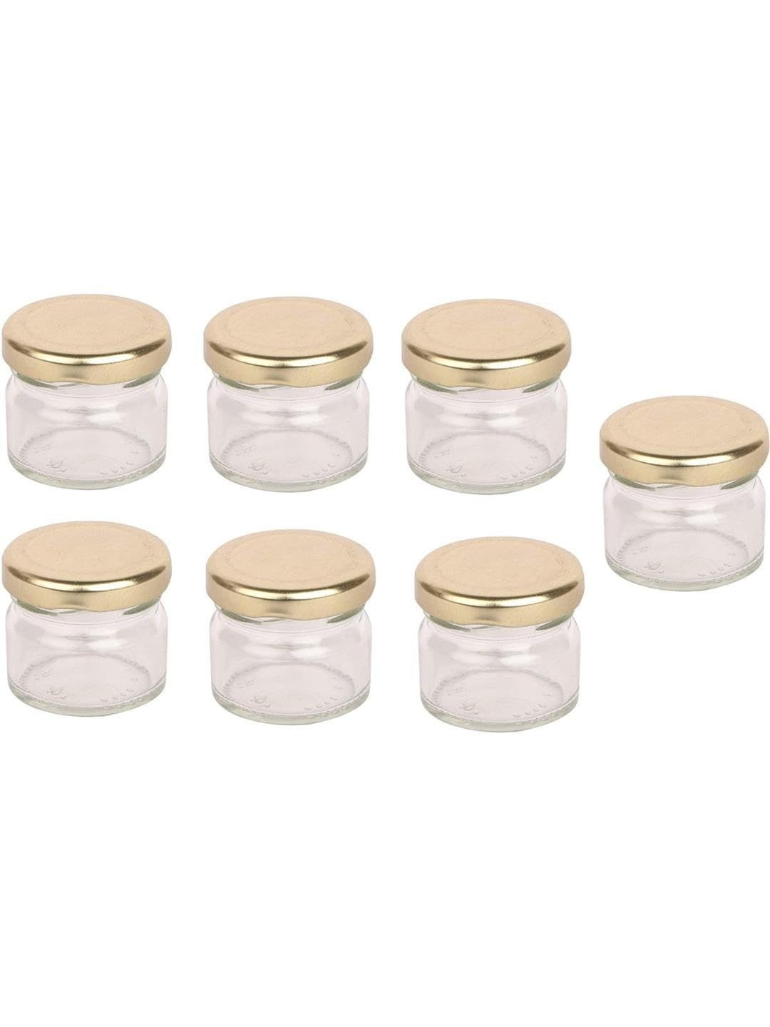 1ST TIME Transparent & Gold Toned 7 Pieces Glass Dishwasher Safe Jar Containers 30ml