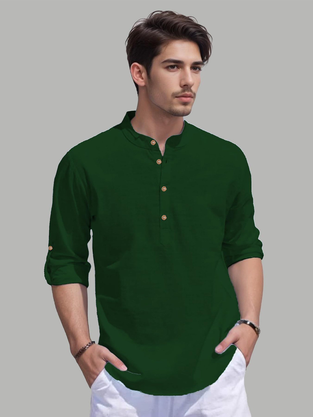 EdinWolf Round Neck Roll-Up Sleeves Straight Short Kurta