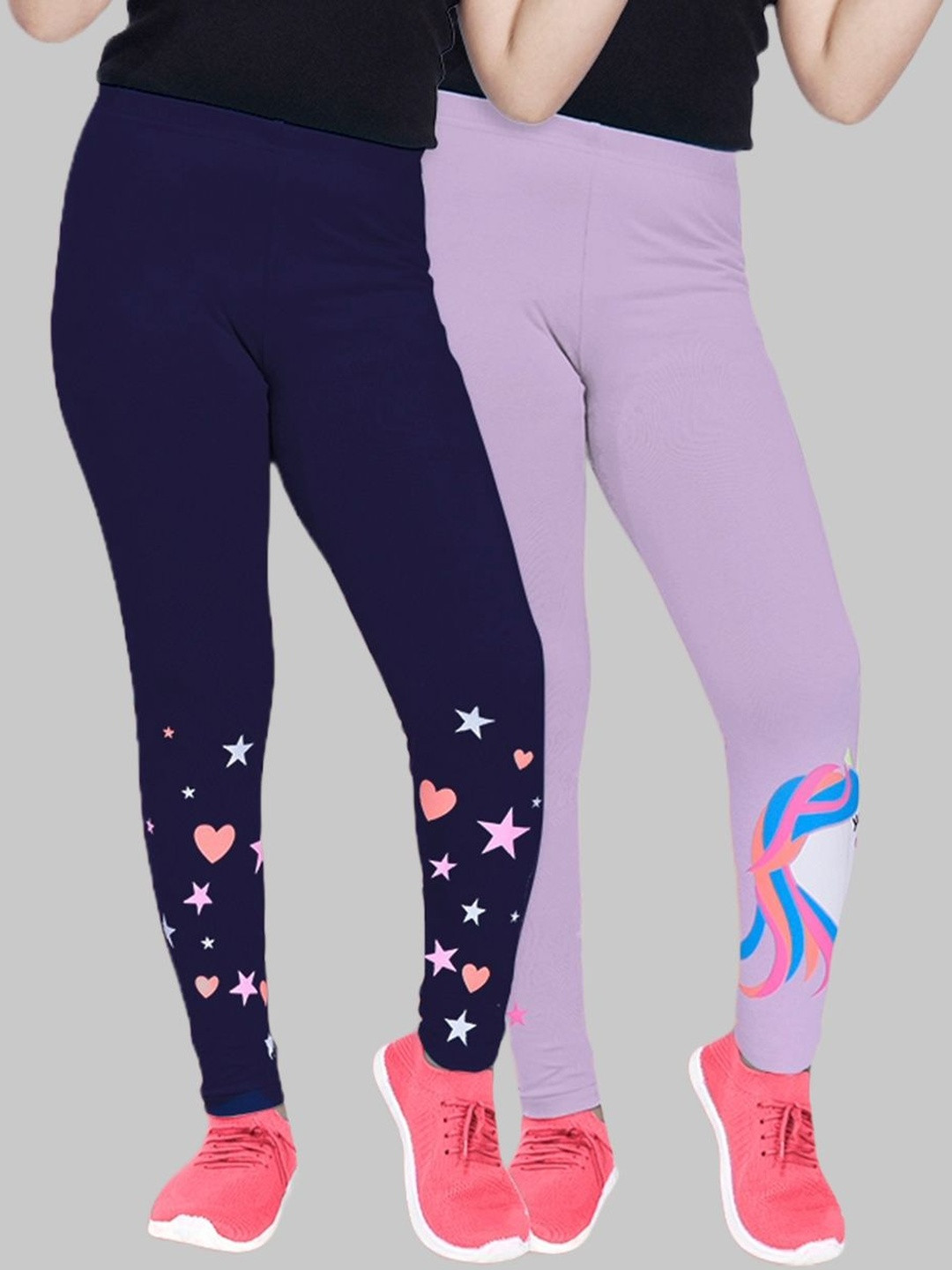 ZUNIORS SSC  Kids Pack of 2 Black Printed Cotton Leggings