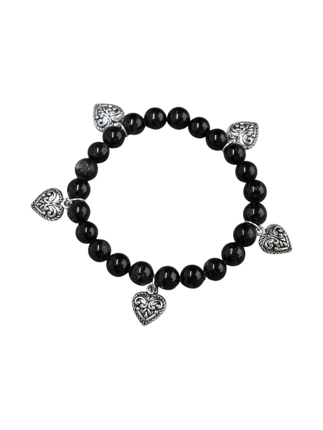 Gems Guru Unisex Natural Charm Heart Black Tourmaline Crystals Bracelet