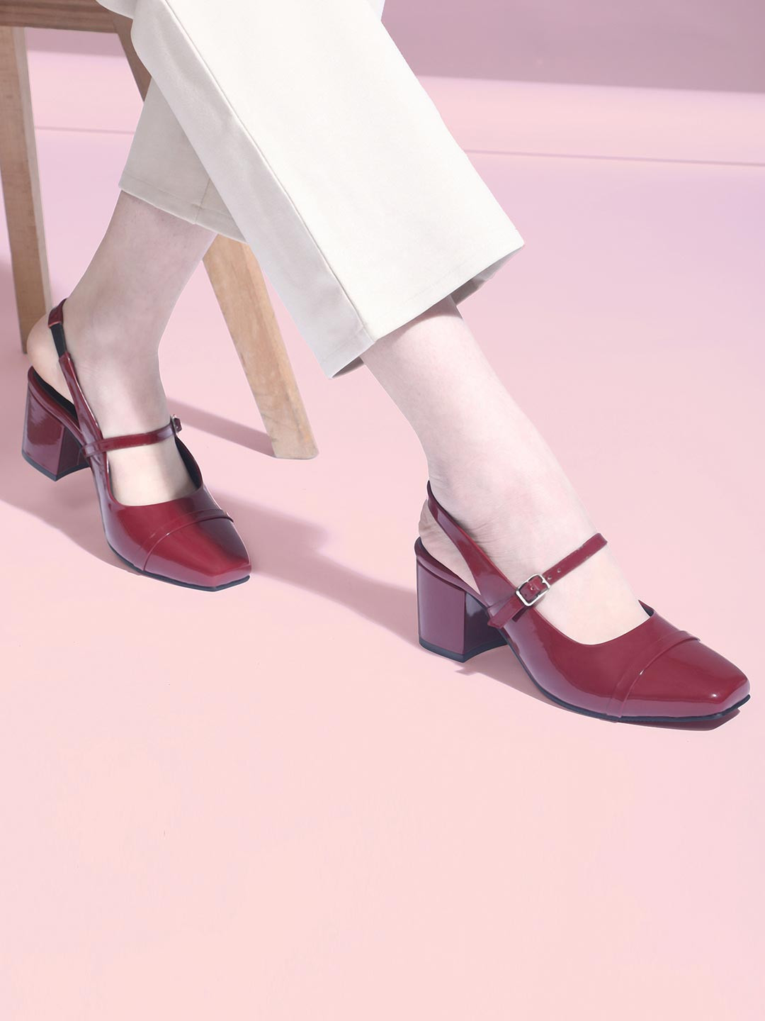 CAMLEE COMFORT Women Solid Slingback Block Mary Janes Heels