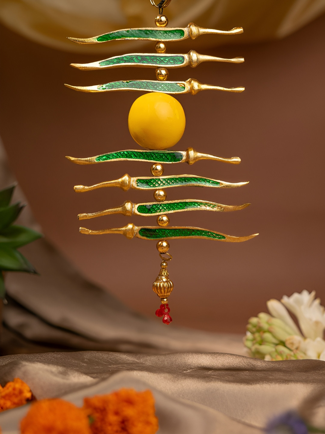 The Zappy Box Gold Toned And Green Nimbu Mirchi Protection Charm