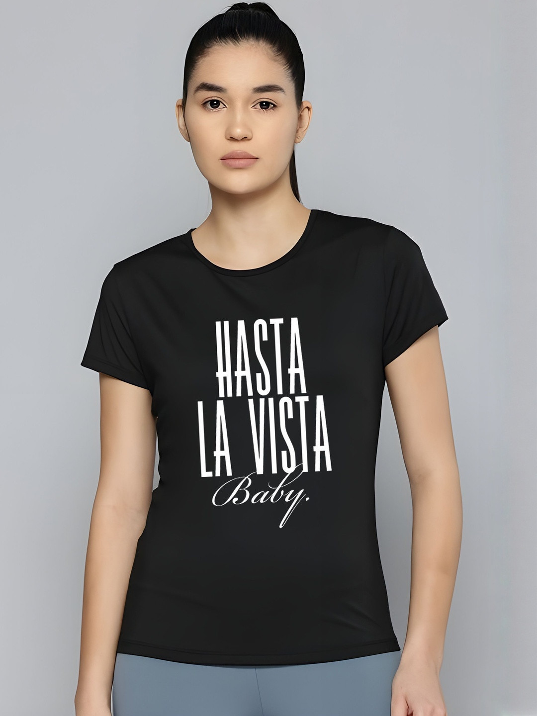 SZN Hasta La Vista Baby Typography Printed Round Neck Short Sleeves Sports T-shirt