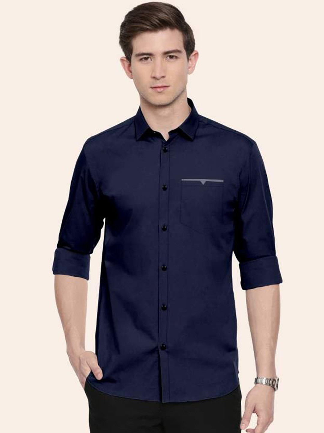 CB-COLEBROOK Men Solid Spread Collar Casual Shirt