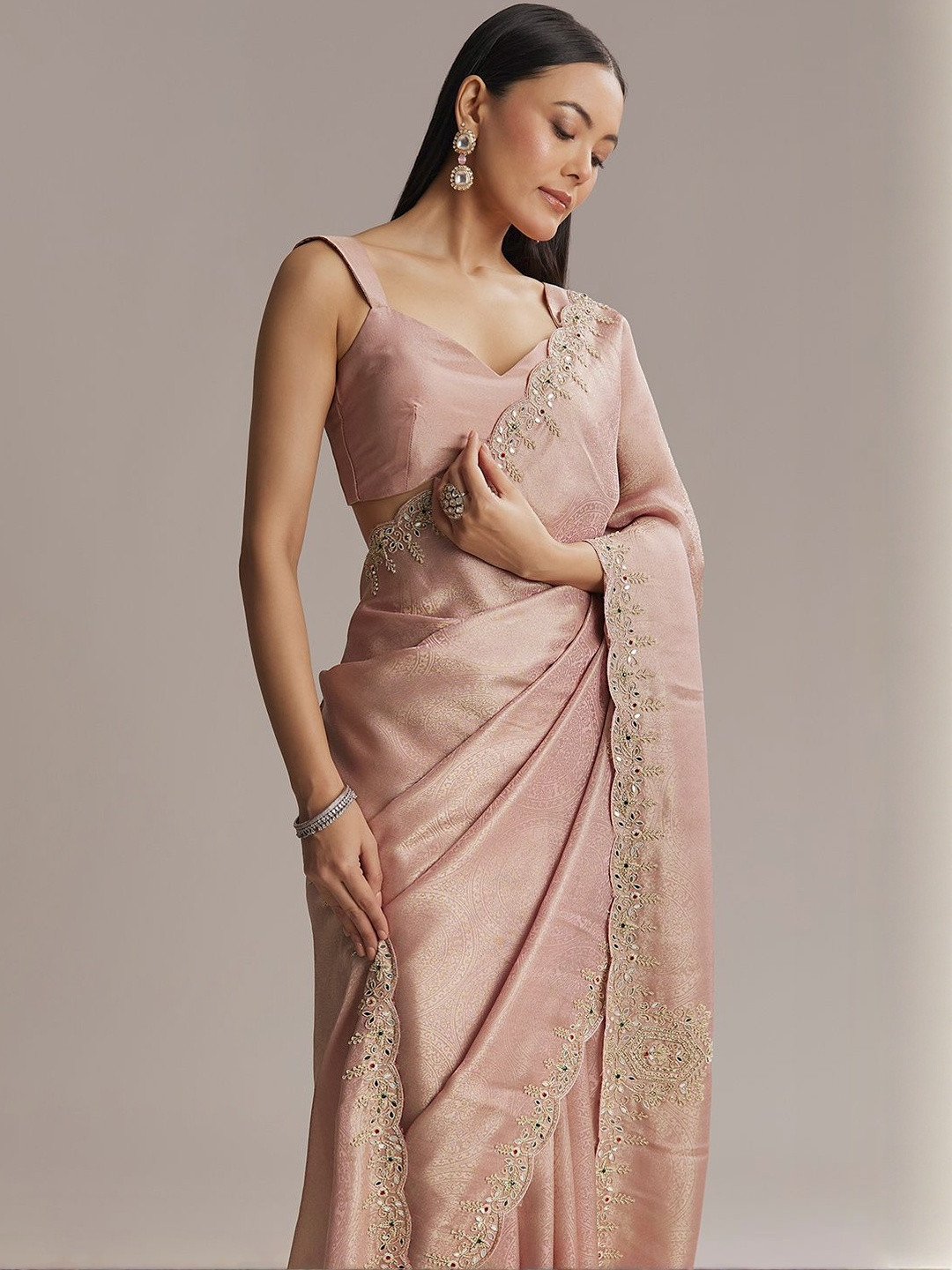 KALKI Fashion Ethnic Motifs Woven Design Embroidered Border Jacquard Saree