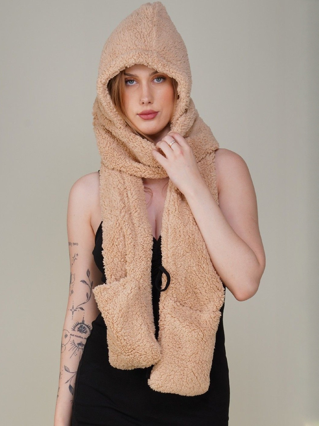 PIFTIF Women Cream Winter Warm Cap Wool Scarf Ear Cap & Glove