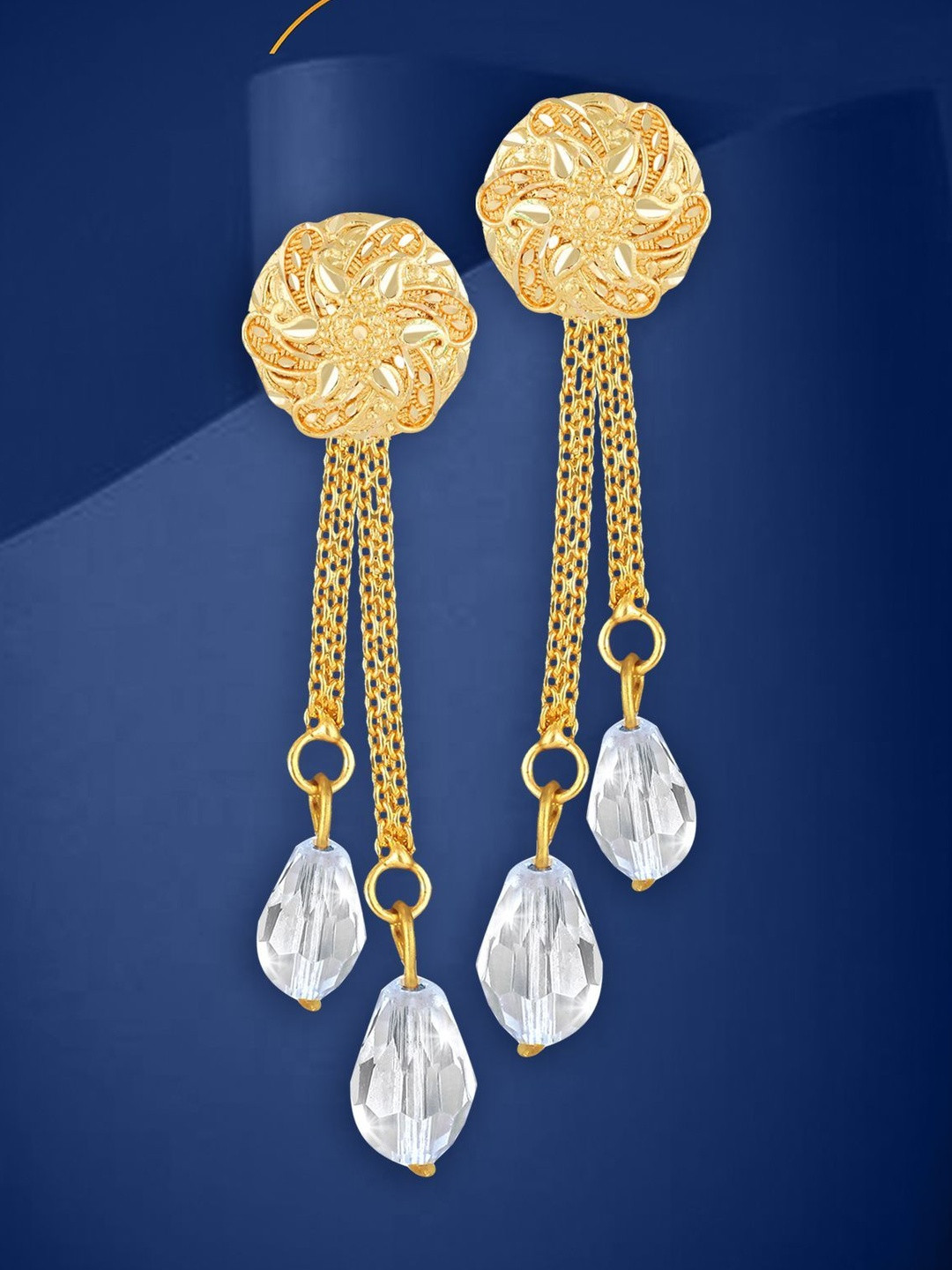 VIVASTRI Women Floral Ethnic Gold-Plated Drop and dangler Earrings