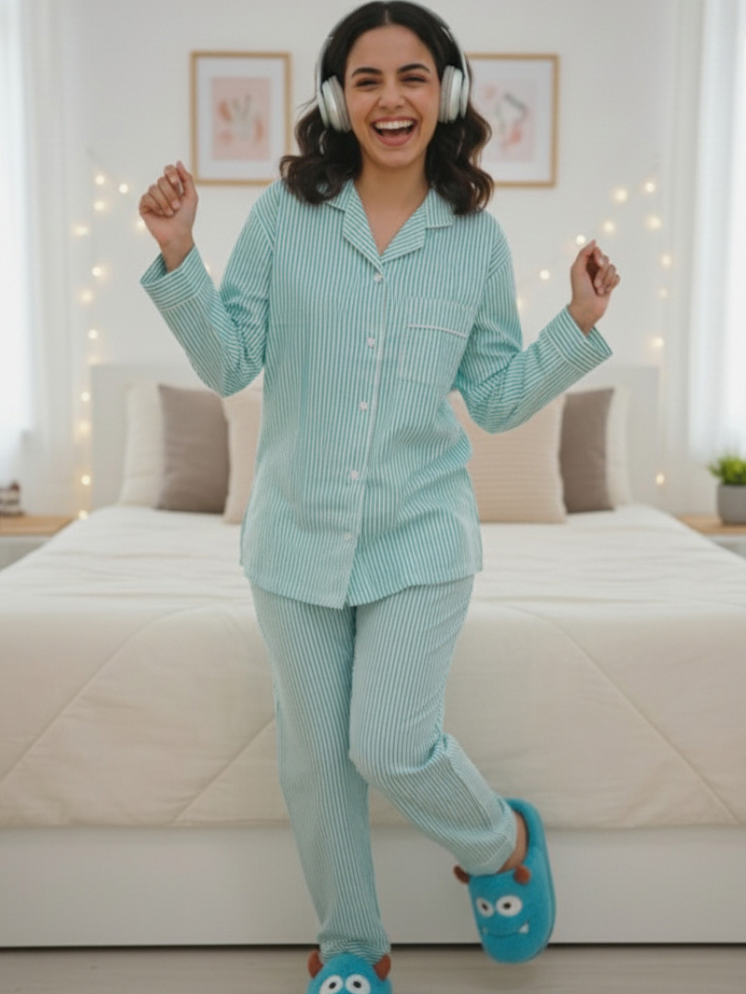 MASU LIVING Women Striped Printed Night suit