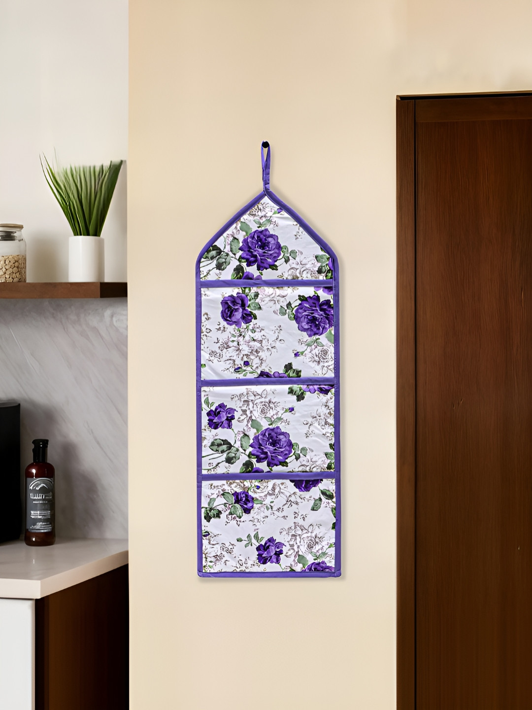 Aura Purple & White Printed Hanging Magazine Organiser With 3 Pockets