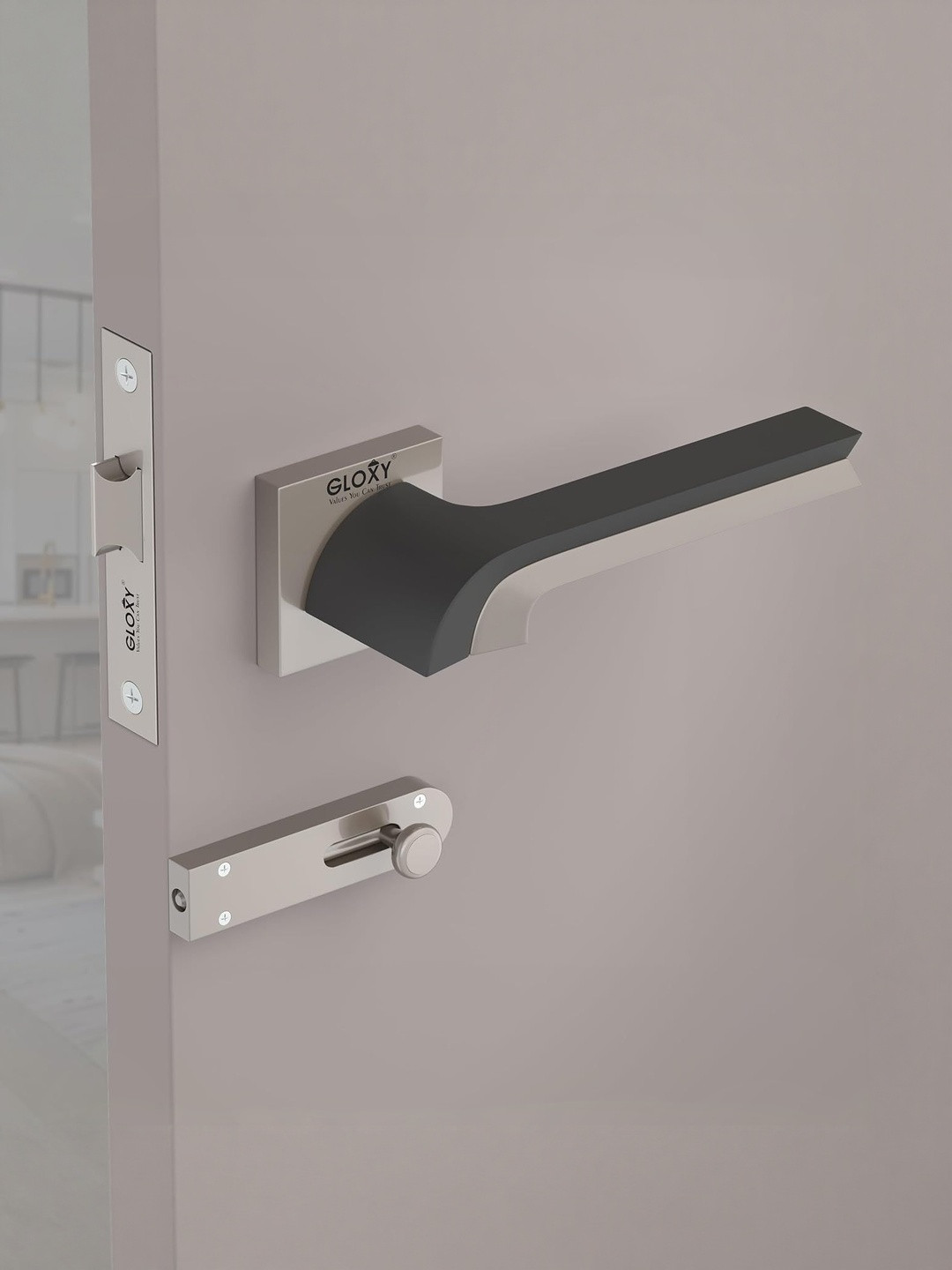 GLOXY Stainless steel Mortise Tower Bolt Door Lock Handle Set