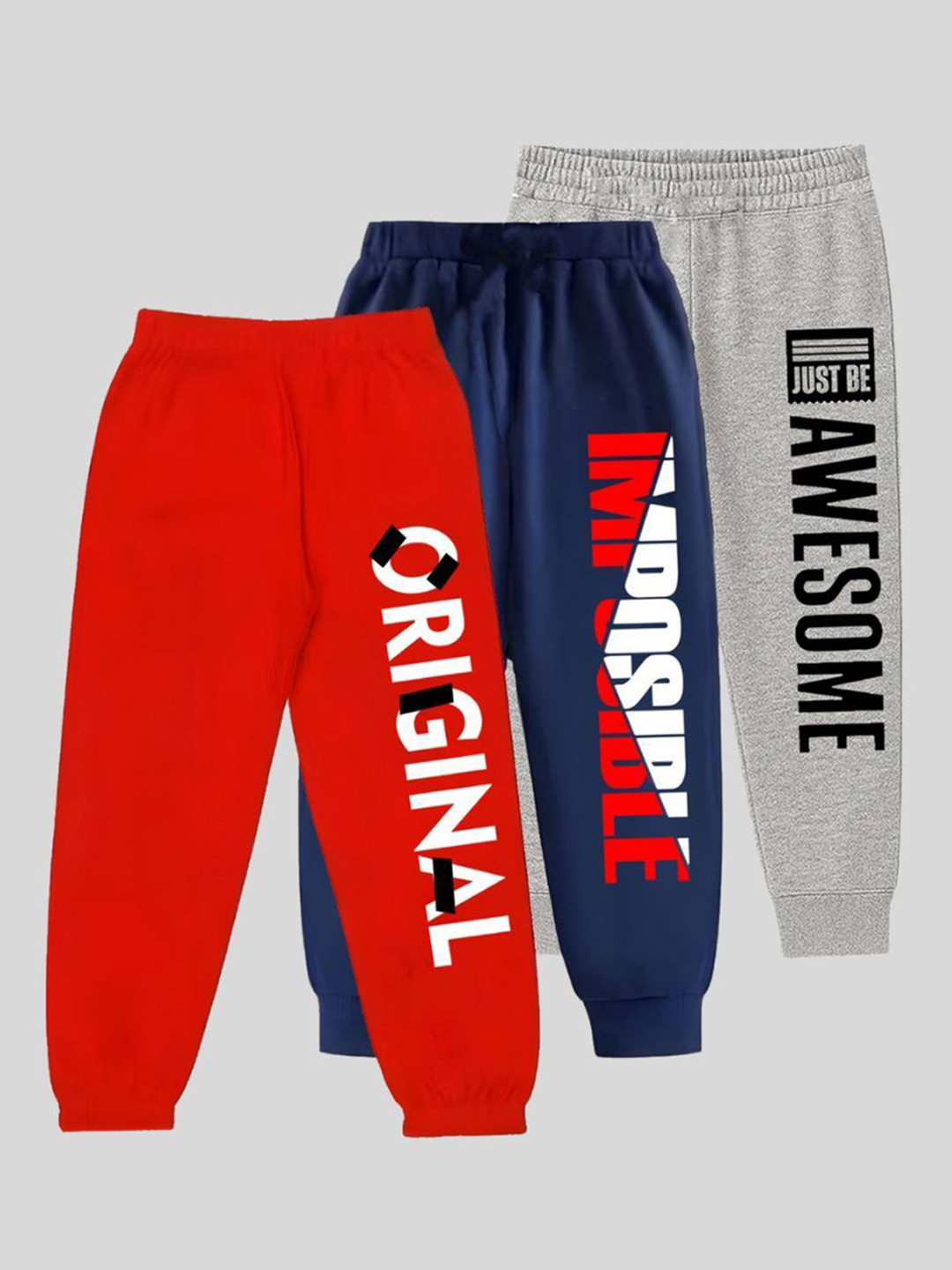 ATLANS Boys Pack Of 3 Typography Printed Pure Woollen Regular Fit Slip-On Joggers