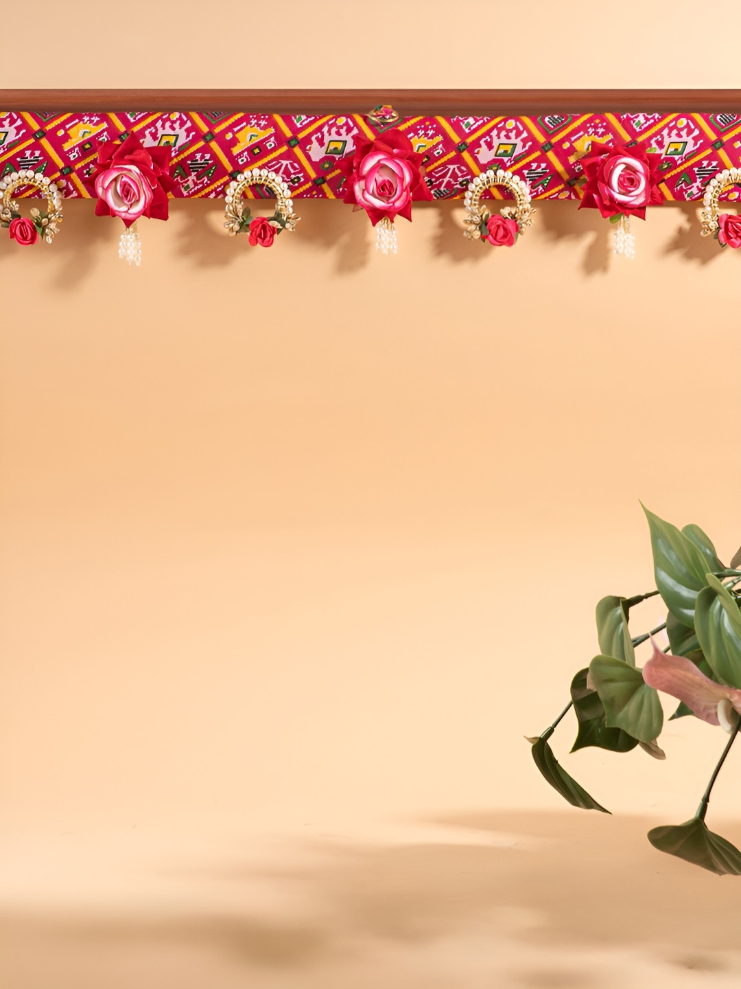 The Zappy Box Pink And White Artificial Beaded Patola Rose Toran