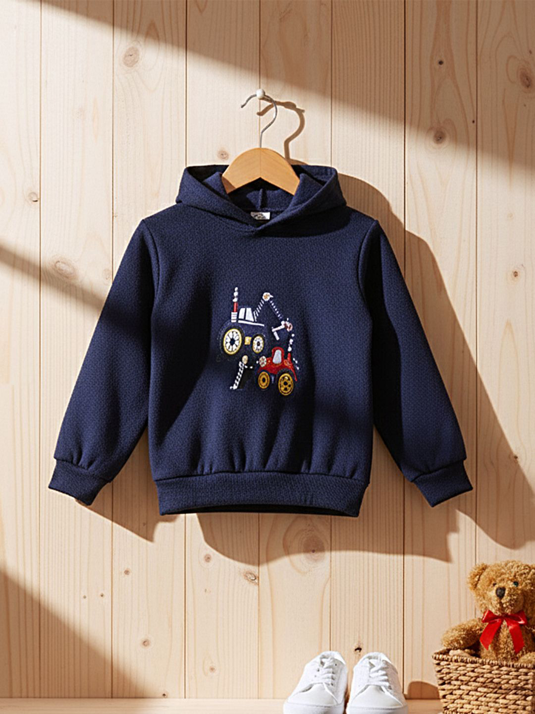Cutiekins Boys Printed Full Sleeves Fleece Hoodie with Sticker Print Pullover Sweatshirt