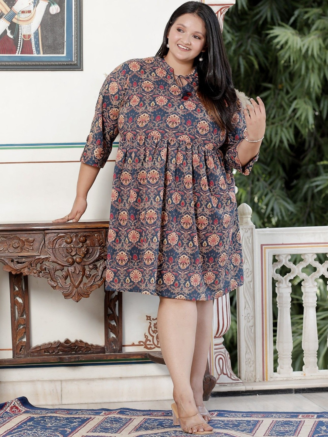 Swasti Women Plus Size Ethnic Motif Printed Cotton Flared Tunic
