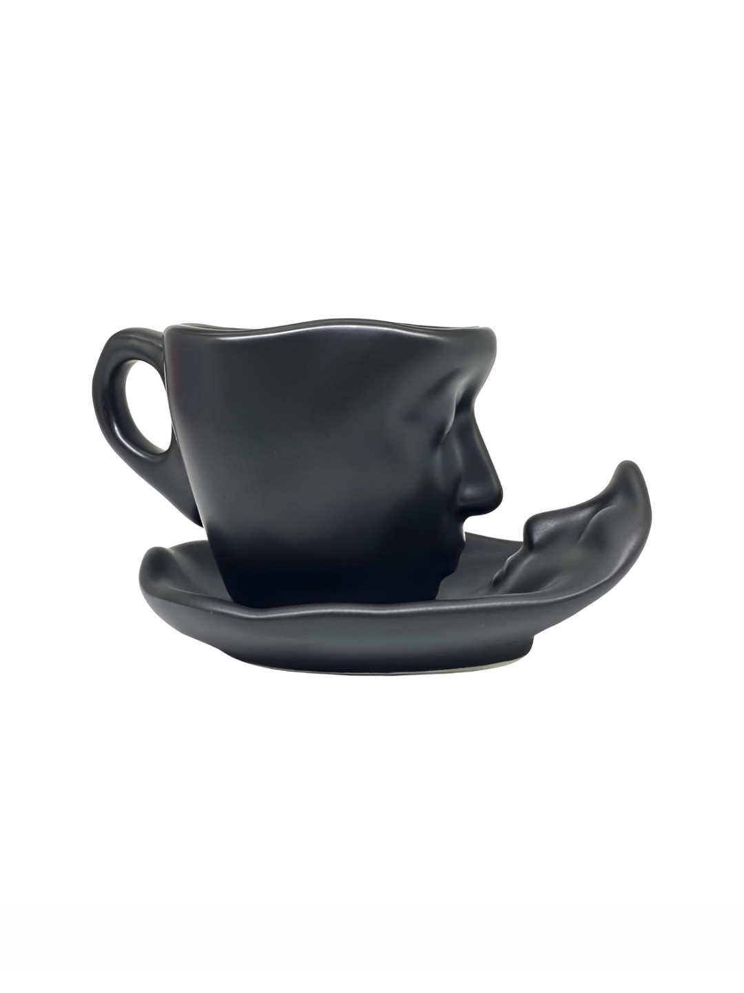 NOSCOMP Black & white 4 Pieces Artistic Face Profile Ceramic Glossy Cups And Saucers