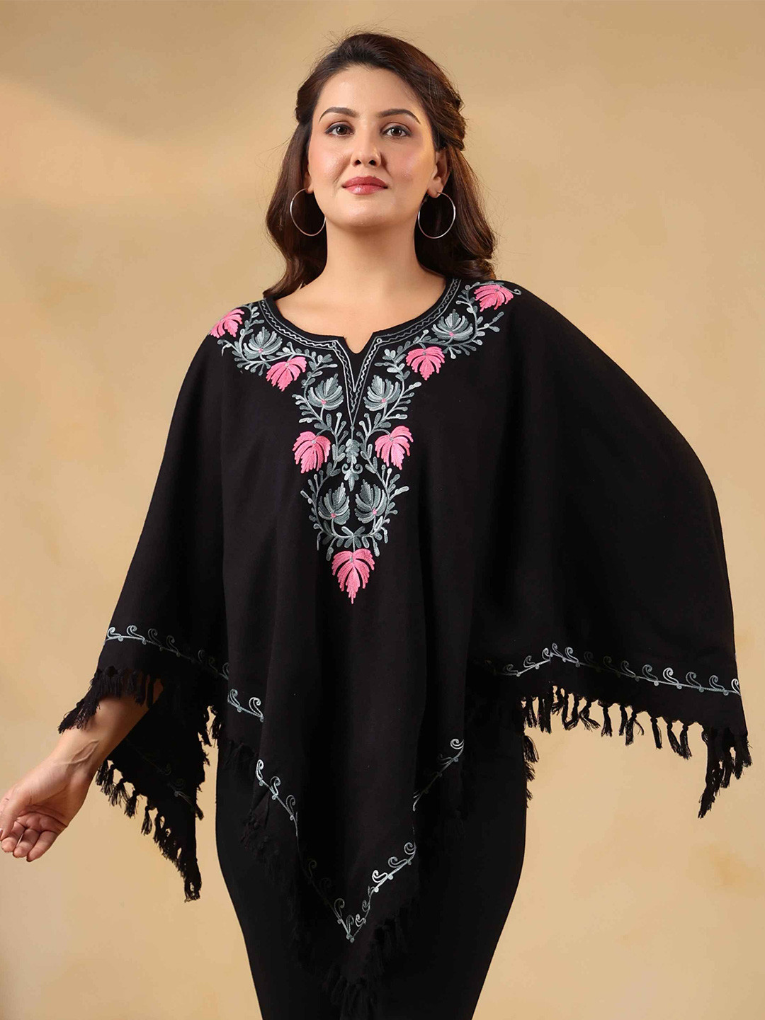 Zamour Women Embroidered Poncho with Embroidered Detail