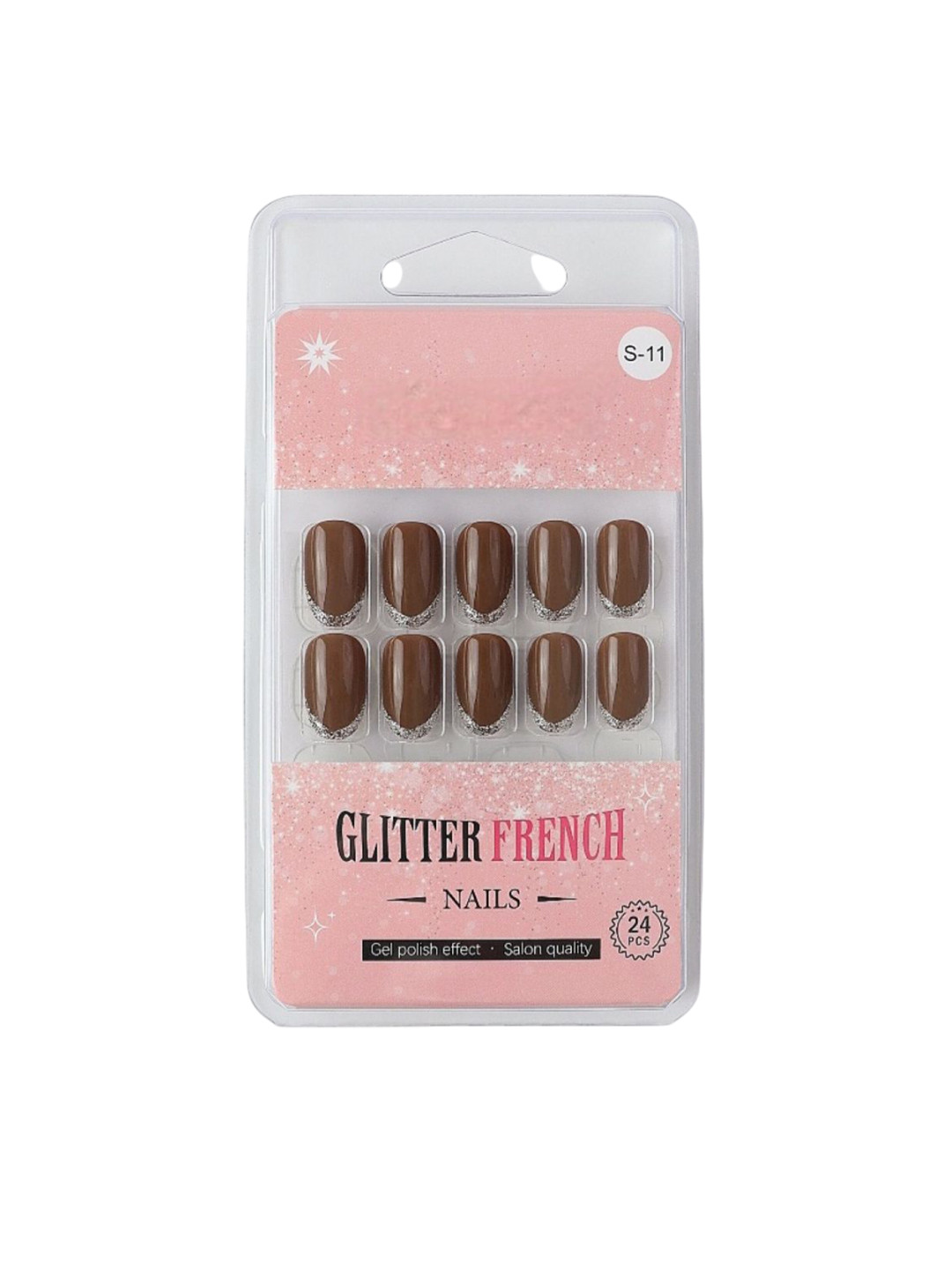 RANORE Set Of 24 Glitter French Press On Nails With Glue Tips & File - Shade S-11