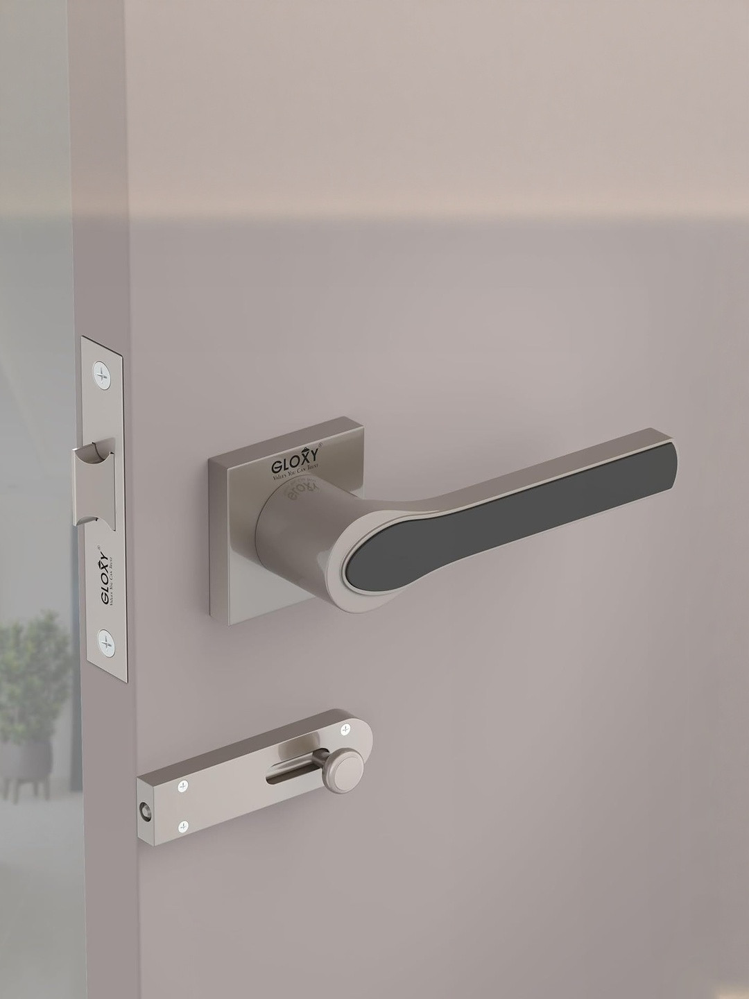 GLOXY Grey Stainless Steel Satin & Black Finish Door Lock Pull Handle Set