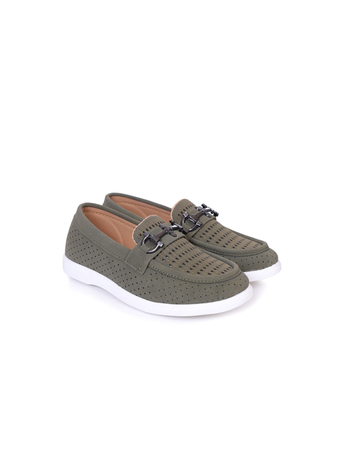 ZOOMBIE Boys Leather Horsebit Loafers with Laser Cuts