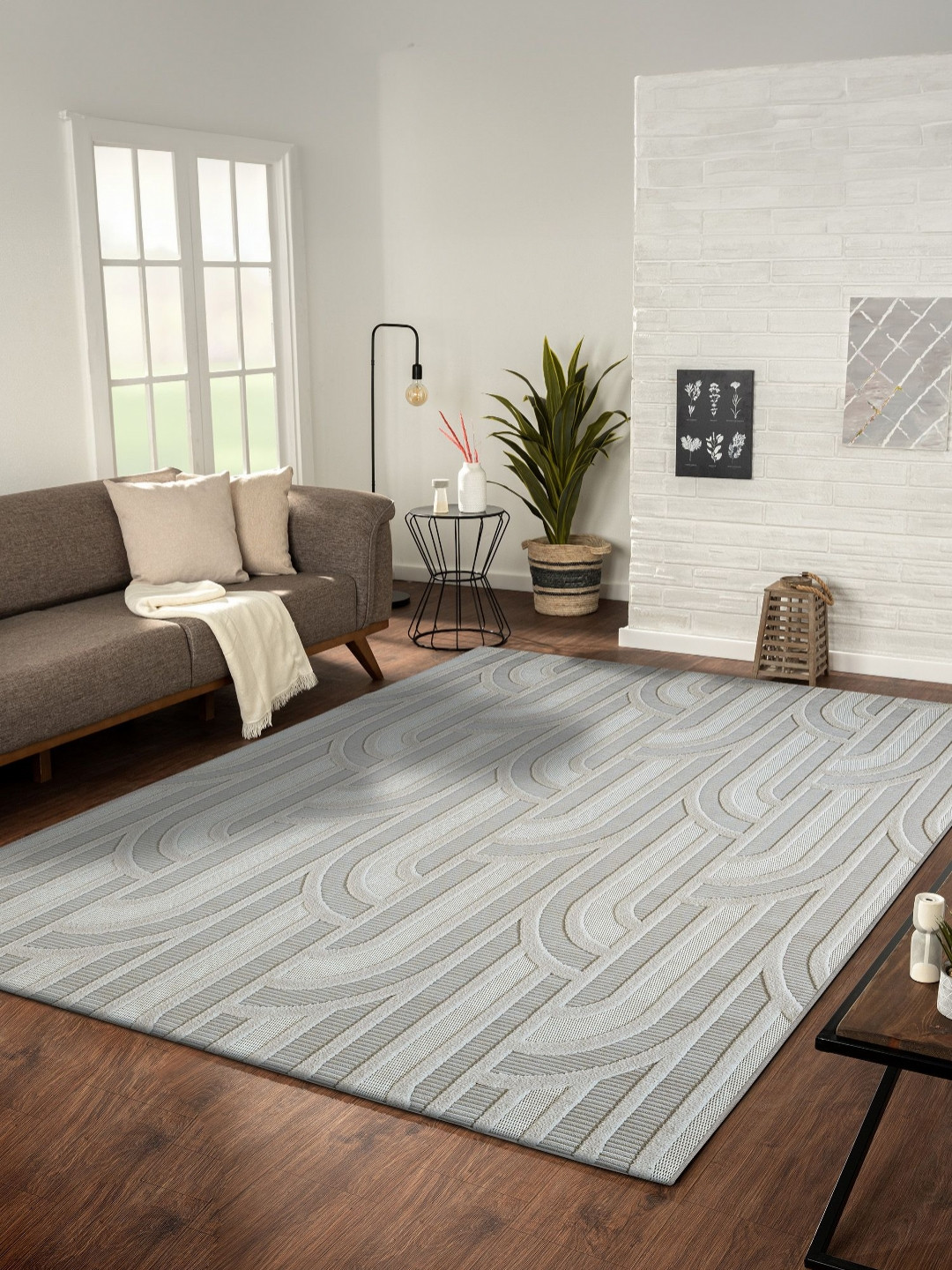 OBSESSIONS Beige Abstract Printed Anti-Skid Easy to Clean Carpet