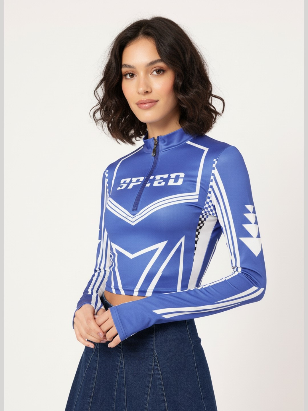 DressBerry Sporty & Sweet Printed Half-Zipper Full Sleeves Top