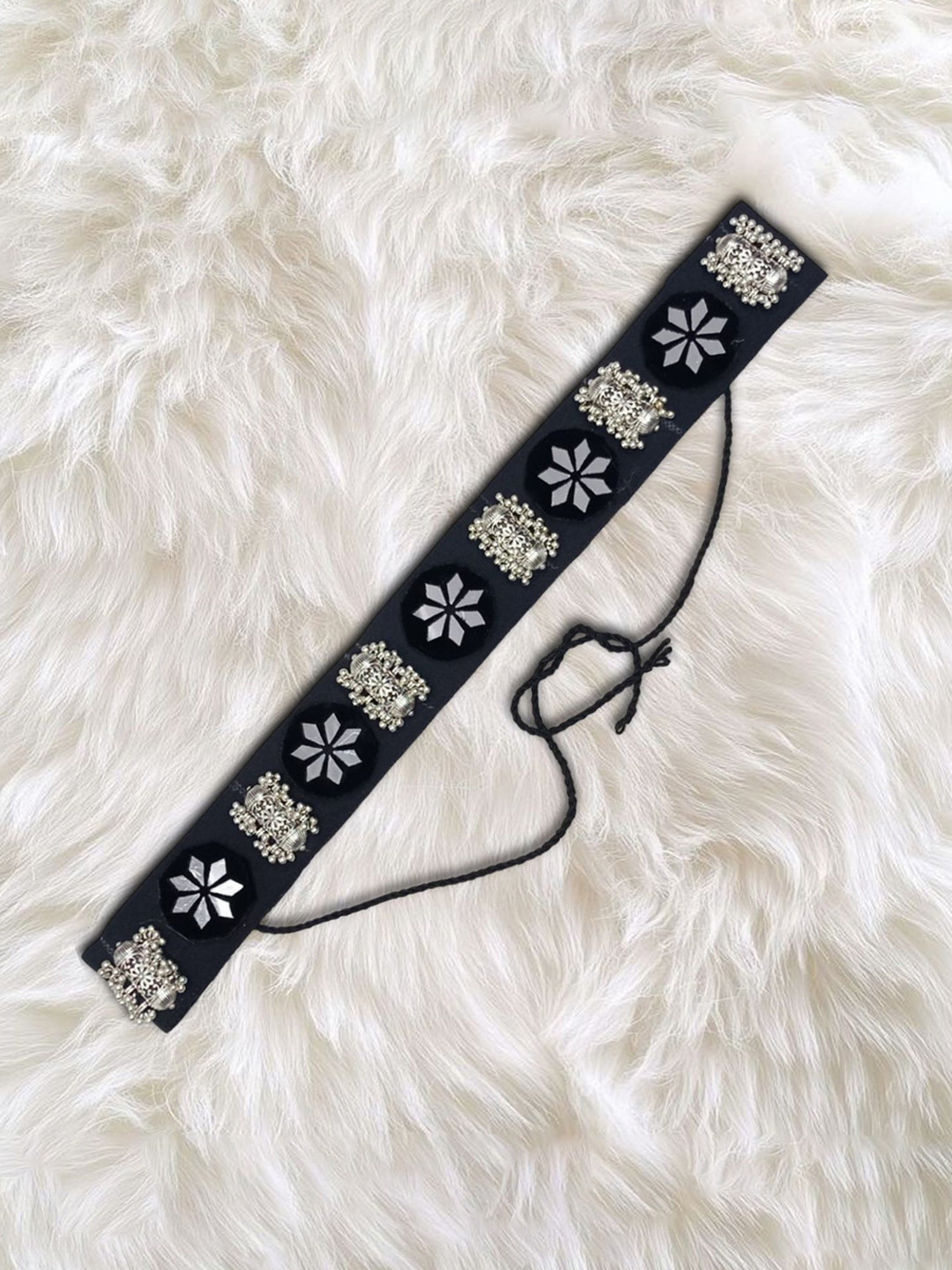 Niddleman Women Embellished Slim Belt with Mirror Work