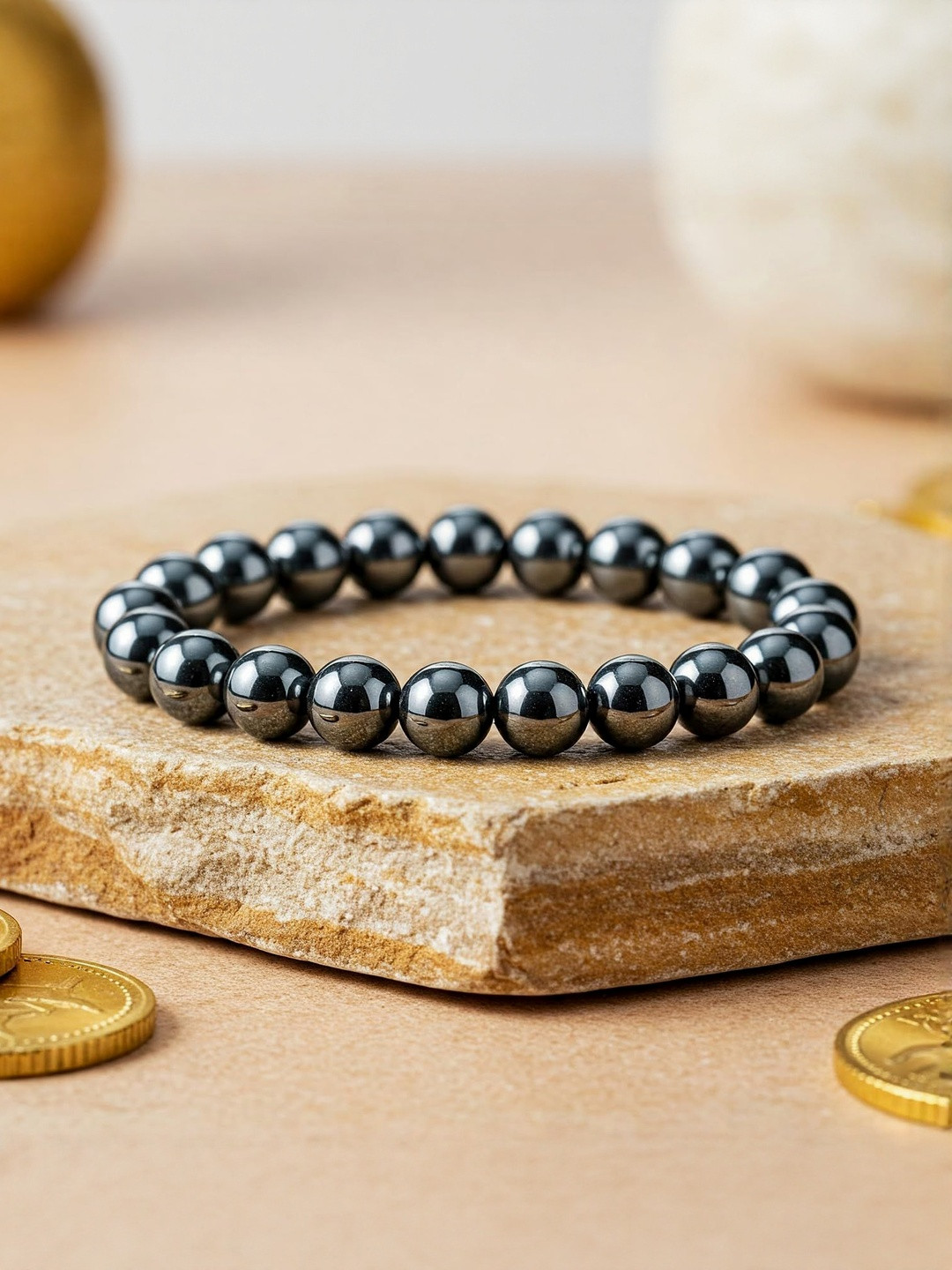 SENROAR  Unisex Crystals Elasticated Silver Pyrite Bracelet